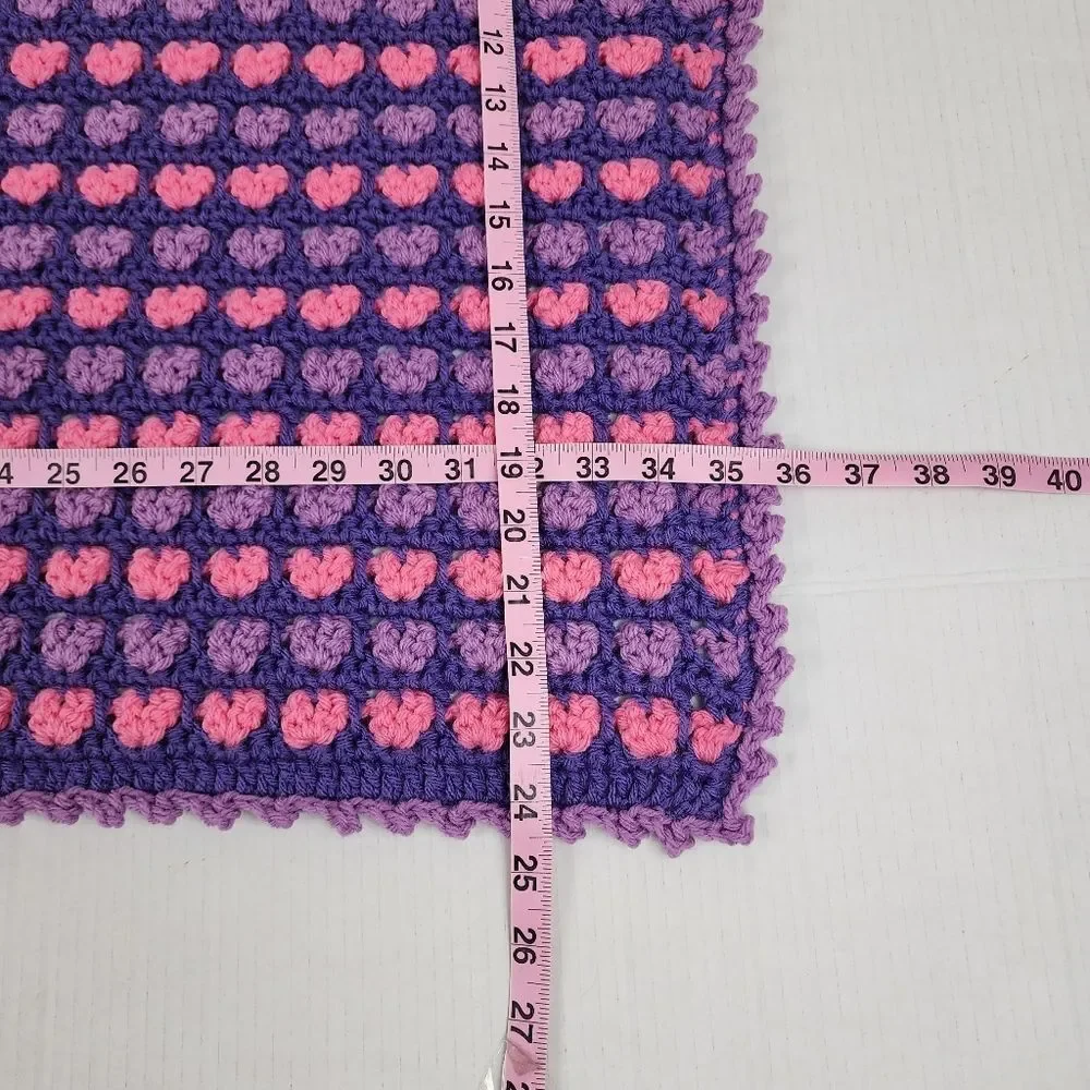 New Handmade Crochet Heart Lap Blanket Purple & Pink Ombre Hearts Trow